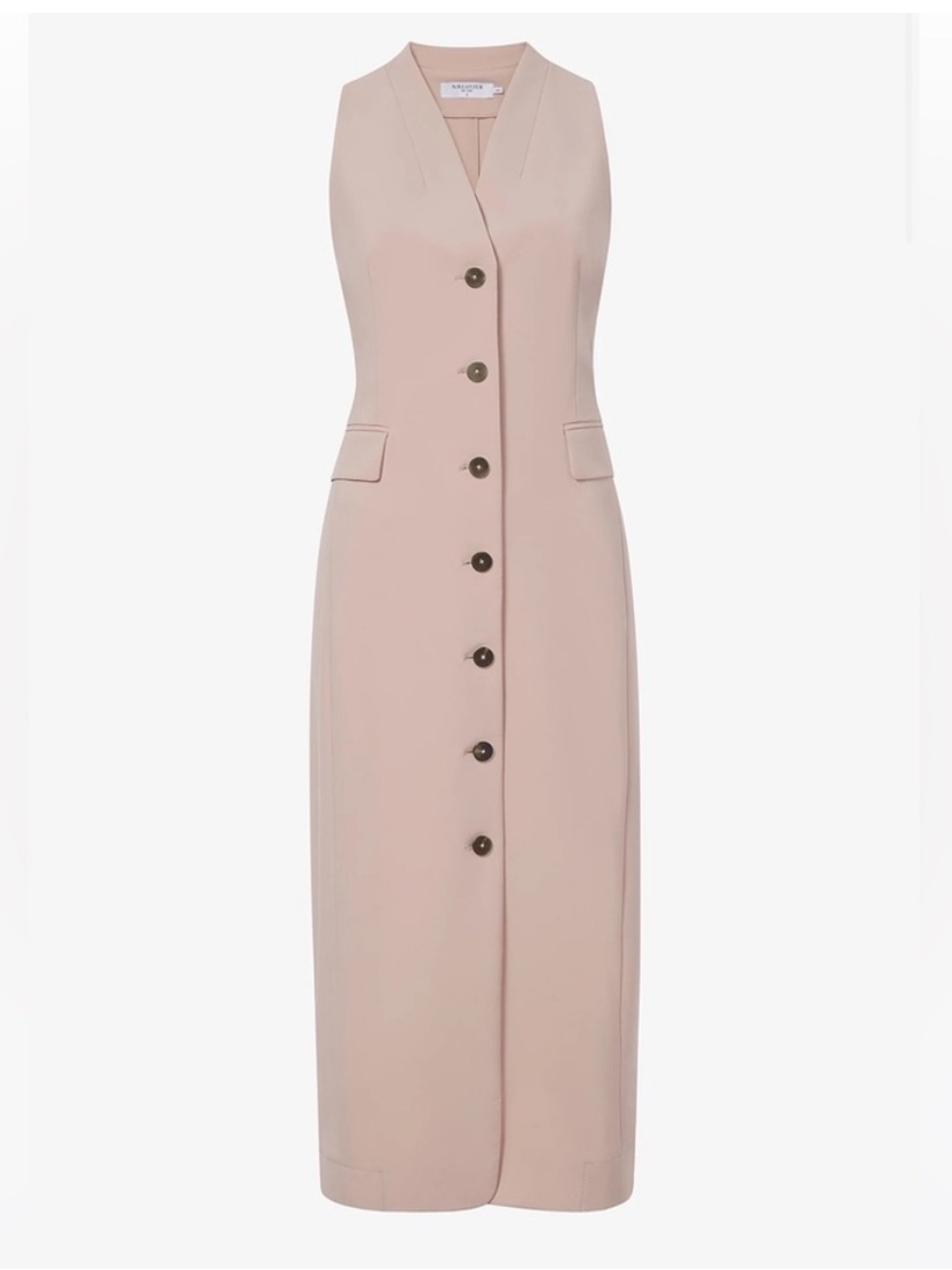 MM Lafleur Blush Pink Khaki Cassandra Midi Dress Vest Sleeveless Button Up Front - Picture 2 of 7